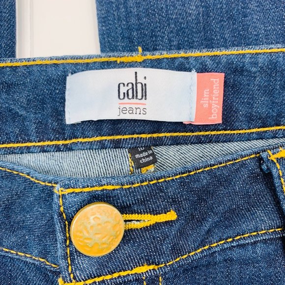 CAbi Women's Slim Boyfriend Distressed Jeans Sz 10 Mid Rise Stretch Denim #3045 - Picture 3 of 8